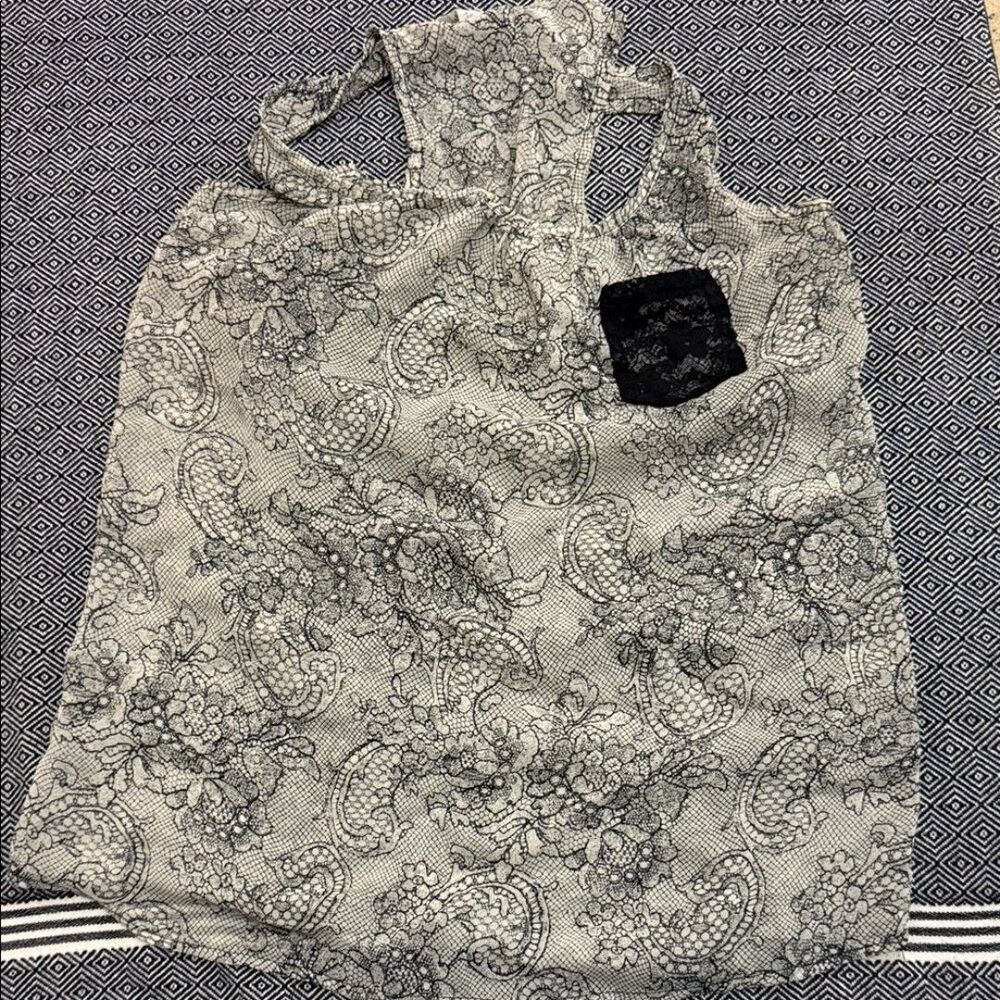 Lily White Black and Cream Lace Patterned Fabric medium